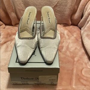 Silver and rhinestone formal slipper shoes